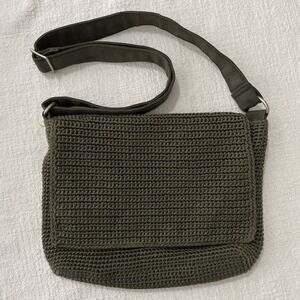 The Sak Crochet Purse Crossbody Shoulder Large Bag Green HandBag 10" X 13" EUC